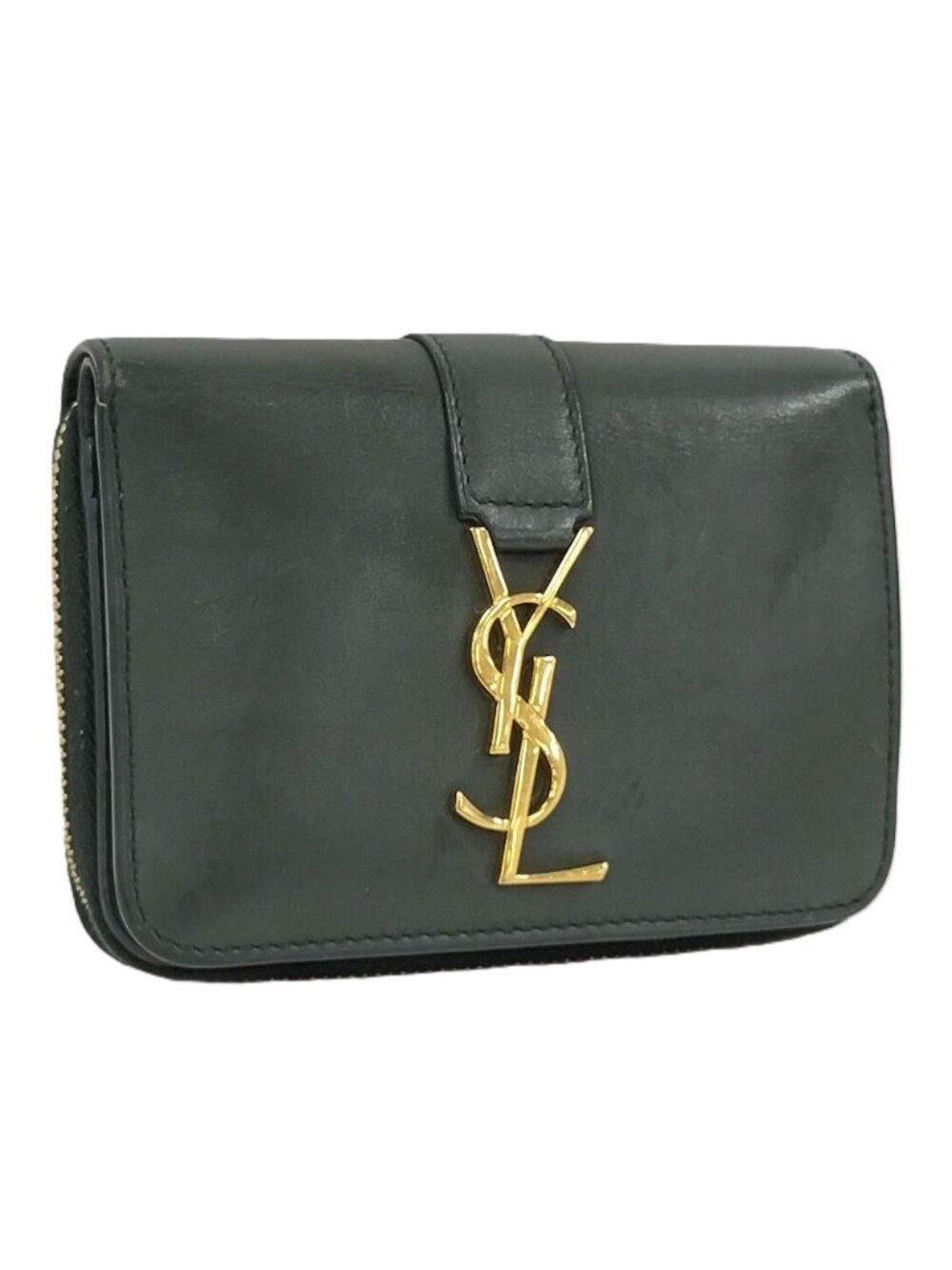 Saint Laurent Cassandra Bifold Wallet Zipper Leather Green